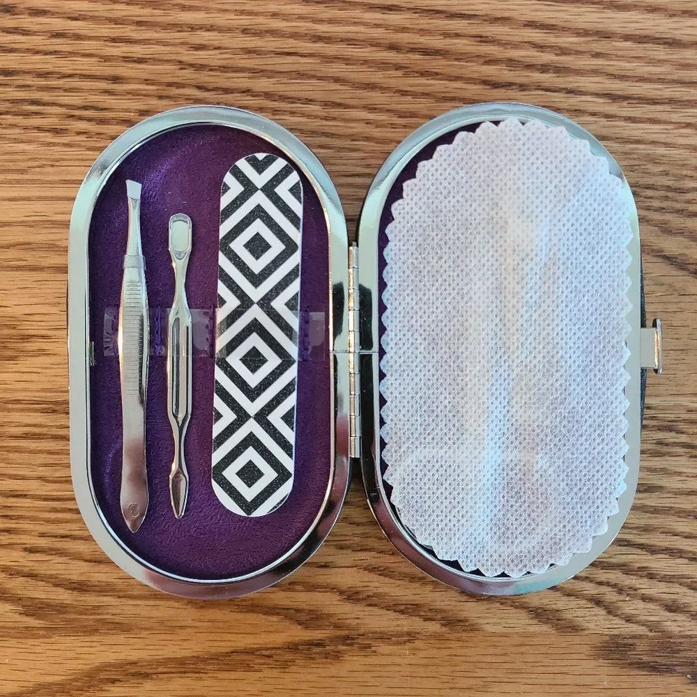 Women's Teen's Manicure Nail Care Kit 5-Piece With Padded Case Purple Black New